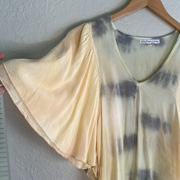 YFB Flutter Sleeve Top Tie Dye Watercolor Spring Summer Pastel Rayon Hippie - Picture 2 of 8
